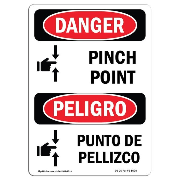 Signmission OSHA Sign, Pinch Point Bilingual, 5in X 3.5in Decal, 3.5" W, 5" L, Spanish, OS-DS-D-35-VS-1528 OS-DS-D-35-VS-1528